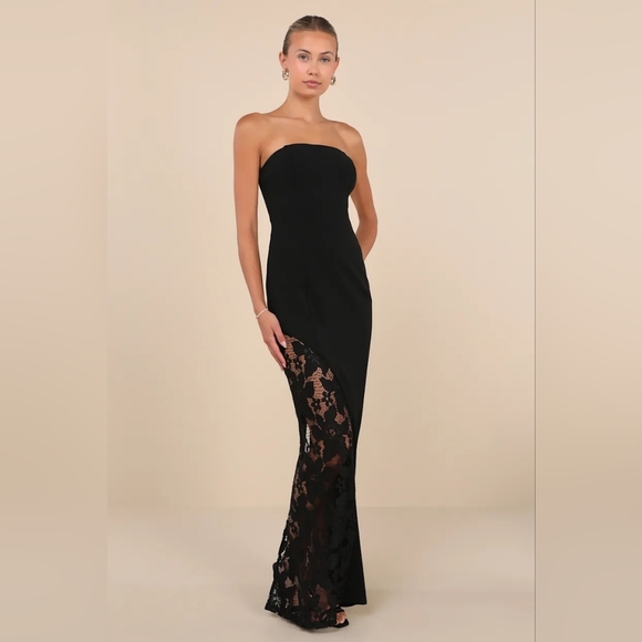 Lulus Irresistible Attitude Black Strapless Lace Column Maxi Dress L Wedding - Picture 3 of 11